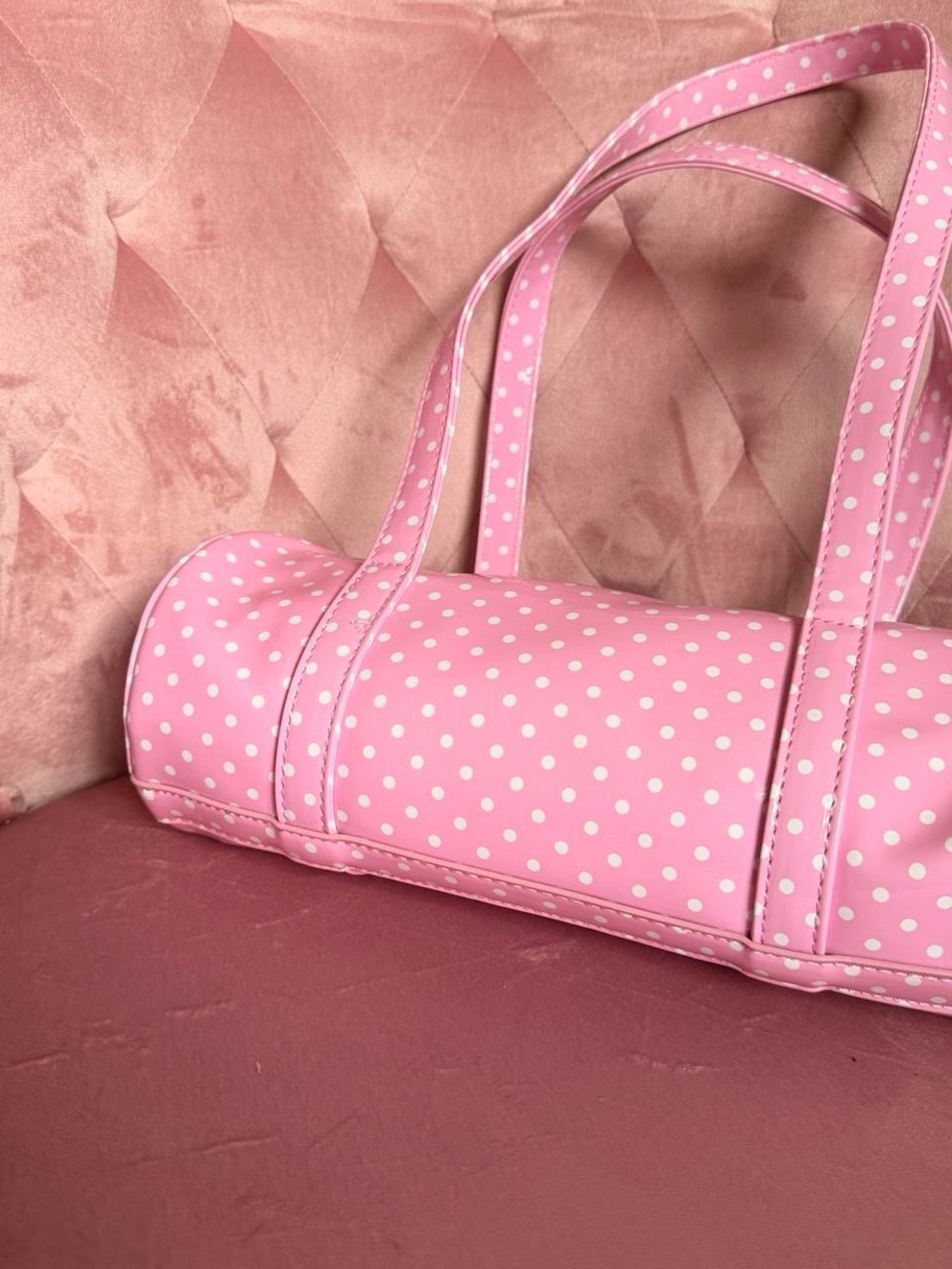 Polka Dot Pink Barrel Shoulder Bag